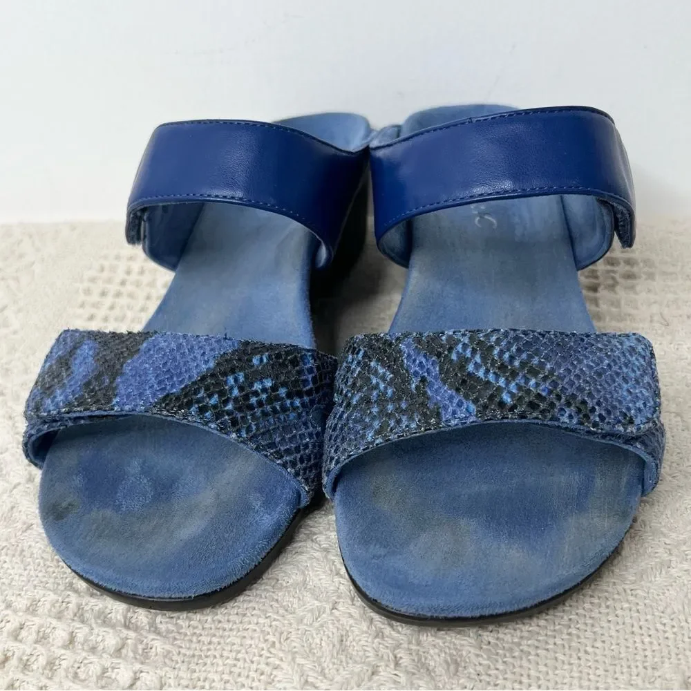 Vionic Chrissy Wedge Slide Sandals Blue Snake